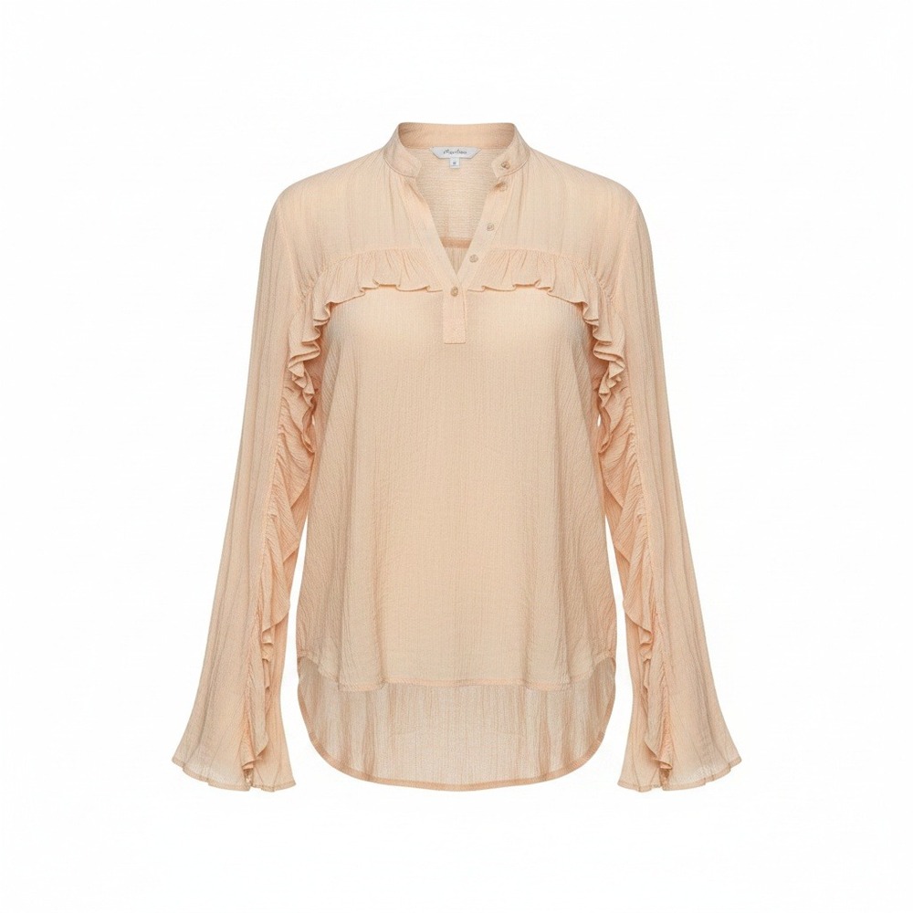 Petal Dew Womens M Peach‎ Ruffle Long Sleeve Button Front Boho Blouse Tunic